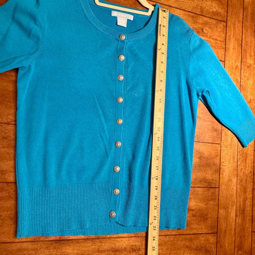 Fresh Twist Blue 3/4 Sleeve Cardigan‎ & Sleeveless Sweater Top Women's Size L - Picture 8 of 16